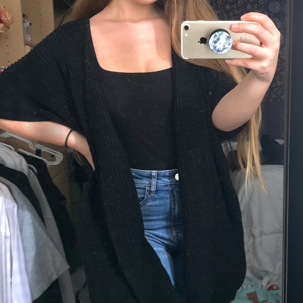 Black Lace Up Back Cardigan